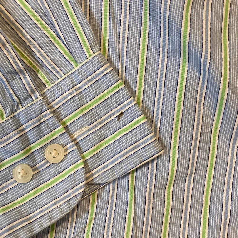 J. Crew Men’s‎ Size Large Blue/Green Striped Tailored Fit Button Down Shirt